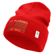 US Marines Retired Flag Logo Embroidered 12 Inch Solid Knit Cuff Long Beanie Made in USA - Red OSFM