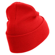 US Marines Retired Flag Logo Embroidered 12 Inch Solid Knit Cuff Long Beanie Made in USA - Red OSFM