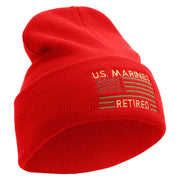 US Marines Retired Flag Logo Embroidered 12 Inch Solid Knit Cuff Long Beanie Made in USA - Red OSFM