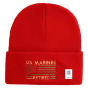 US Marines Retired Flag Logo Embroidered 12 Inch Solid Knit Cuff Long Beanie Made in USA - Red OSFM