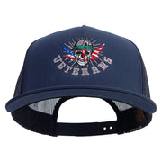 Skull Veteran 5 Panel Mesh Trucker Snapback Cap - Navy OSFM