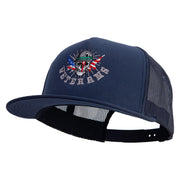 Skull Veteran 5 Panel Mesh Trucker Snapback Cap - Navy OSFM