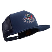 Skull Veteran 5 Panel Mesh Trucker Snapback Cap - Navy OSFM