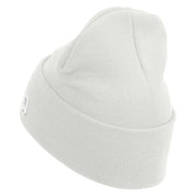 US Marines Retired Flag Logo Embroidered 12 Inch Solid Knit Cuff Long Beanie Made in USA - White OSFM