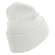 US Marines Retired Flag Logo Embroidered 12 Inch Solid Knit Cuff Long Beanie Made in USA - White OSFM