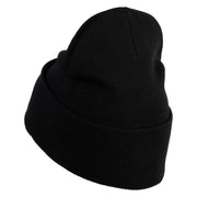 Red Martini and Olive Beverage Iron On Patched 12 Inch Long Knitted Beanie - Black OSFM
