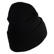 Red Martini and Olive Beverage Iron On Patched 12 Inch Long Knitted Beanie - Black OSFM