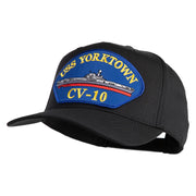 USS Yorktown CV 10 Blue Patched Solid Cotton Twill 5 Panel Prostyle Snap Cap - Black OSFM