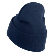 Red Martini and Olive Beverage Iron On Patched 12 Inch Long Knitted Beanie - Navy OSFM