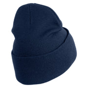 Red Martini and Olive Beverage Iron On Patched 12 Inch Long Knitted Beanie - Navy OSFM