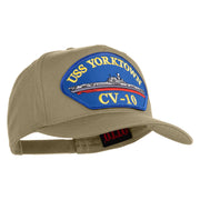 USS Yorktown CV 10 Blue Patched Solid Cotton Twill 5 Panel Prostyle Snap Cap - Khaki OSFM