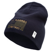 US Marines Retired Flag Symbol Embroidered 8 Inch Short Beanie Made in USA - Navy OSFM
