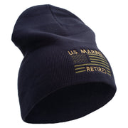 US Marines Retired Flag Symbol Embroidered 8 Inch Short Beanie Made in USA - Navy OSFM