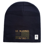 US Marines Retired Flag Symbol Embroidered 8 Inch Short Beanie Made in USA - Navy OSFM