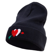 Valentines Day Hearts with Arrow Embroidered 12 Inch Long Knitted Beanie - Black OSFM