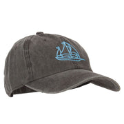 Schooner Outline Embroidered Washed Buckle Cap