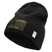 US Marines Retired Flag Symbol Embroidered 8 Inch Short Beanie Made in USA - Black OSFM