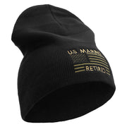 US Marines Retired Flag Symbol Embroidered 8 Inch Short Beanie Made in USA - Black OSFM