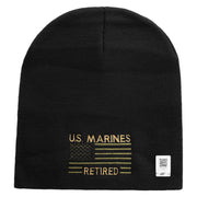 US Marines Retired Flag Symbol Embroidered 8 Inch Short Beanie Made in USA - Black OSFM