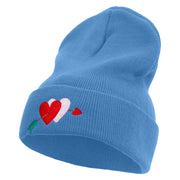 Valentines Day Hearts with Arrow Embroidered 12 Inch Long Knitted Beanie - Sky-Blue OSFM