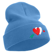 Valentines Day Hearts with Arrow Embroidered 12 Inch Long Knitted Beanie - Sky-Blue OSFM