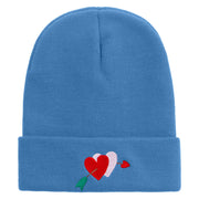 Valentines Day Hearts with Arrow Embroidered 12 Inch Long Knitted Beanie - Sky-Blue OSFM