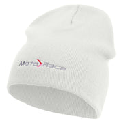 Moto Race Embroidered 8 Inch Short Beanie - White OSFM