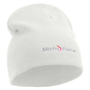 Moto Race Embroidered 8 Inch Short Beanie - White OSFM