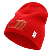 US Marines Retired Flag Symbol Embroidered 8 Inch Short Beanie Made in USA - Red OSFM