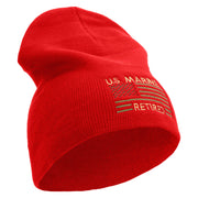 US Marines Retired Flag Symbol Embroidered 8 Inch Short Beanie Made in USA - Red OSFM