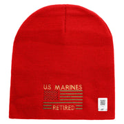 US Marines Retired Flag Symbol Embroidered 8 Inch Short Beanie Made in USA - Red OSFM