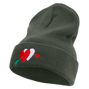 Valentines Day Hearts with Arrow Embroidered 12 Inch Long Knitted Beanie - Dk-Grey OSFM