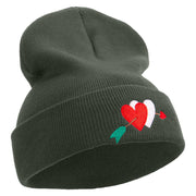 Valentines Day Hearts with Arrow Embroidered 12 Inch Long Knitted Beanie - Dk-Grey OSFM