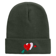 Valentines Day Hearts with Arrow Embroidered 12 Inch Long Knitted Beanie - Dk-Grey OSFM