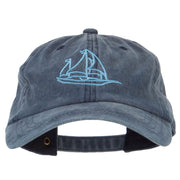 Schooner Outline Embroidered Washed Buckle Cap