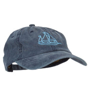 Schooner Outline Embroidered Washed Buckle Cap