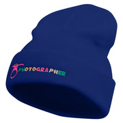 Photographer with Camera Embroidered 12 Inch Long Knitted Beanie - Royal OSFM