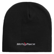 Moto Race Embroidered 8 Inch Short Beanie - Black OSFM