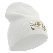 US Marines Retired Flag Symbol Embroidered 8 Inch Short Beanie Made in USA - White OSFM