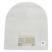 US Marines Retired Flag Symbol Embroidered 8 Inch Short Beanie Made in USA - White OSFM