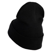 Purple Heart Floral Embroidered Iron On Patched 12 Inch Long Knitted Beanie - Black OSFM