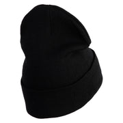 Purple Heart Floral Embroidered Iron On Patched 12 Inch Long Knitted Beanie - Black OSFM