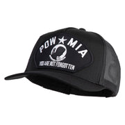 POW MIA You Are Not Forgotten Patched Solid Cotton Twill 5 panel Mesh Back Cap - Black OSFM