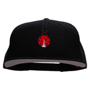 Small Lady Bug Patched Superior Cotton Twill Flat Bill Snapback Prostyle Cap - Black OSFM