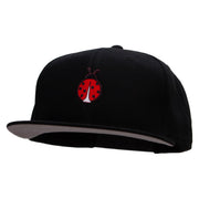 Small Lady Bug Patched Superior Cotton Twill Flat Bill Snapback Prostyle Cap - Black OSFM