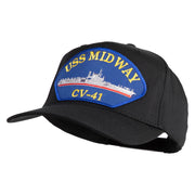 USS Midway CV 41 Blue Patched Solid Cotton Twill 5 Panel Prostyle Snap Cap - Black OSFM
