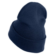 Purple Heart Floral Embroidered Iron On Patched 12 Inch Long Knitted Beanie - Navy OSFM