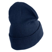 Purple Heart Floral Embroidered Iron On Patched 12 Inch Long Knitted Beanie - Navy OSFM