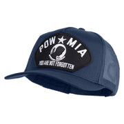 POW MIA You Are Not Forgotten Patched Solid Cotton Twill 5 panel Mesh Back Cap - Navy OSFM