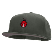 Small Lady Bug Patched Superior Cotton Twill Flat Bill Snapback Prostyle Cap - Charcoal OSFM